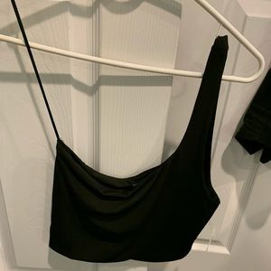 one shoulder black top
